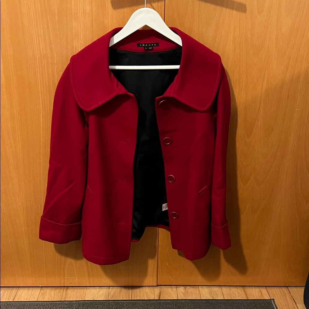 Theory Raspberry Red Pea Coat for Women